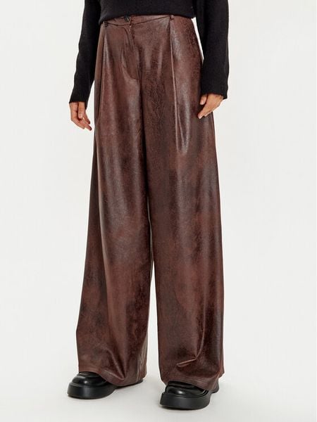 Haveone Spodnie z imitacji skóry PVI-M062 Brązowy Wide Leg. Brązowe spodnie materiałowe damskie Haveone, bez wzorów, ze skóry. Za 269.99 zł.