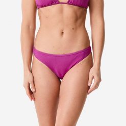 Dół kostiumu kąpielowego damski Decathlon Lulu Folk. Fioletowe bikini damskie Decathlon, bez wzorów. Za 49.99 zł.