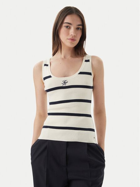 Tommy Hilfiger Top WW0WW48480 Kremowy Slim Fit. Białe topy damskie Tommy Hilfiger, xl, bez wzorów, z bawełny, bez ramiączek. Za 409.99 zł.