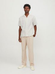 Jack & Jones Koszula "Cabana" w kolorze beżowo-białym rozmiar: L. Białe koszule męskie Jack & Jones, l, bez wzorów, z bawełny, bez kołnierzyka, bez ramiączek. Za 74.81 zł.