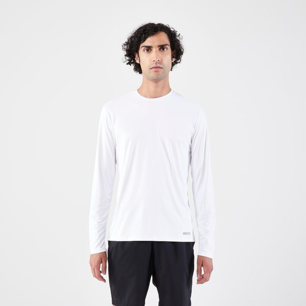 Koszulka do biegania z długim rękawem męska Kiprun Dry 500 UV. Białe koszulki męskie z długim rękawem KIPRUN, na lato, l, z materiału, bez ramiączek, do biegania. Za 49.99 zł.