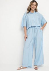 Niebieski Wiskozowy Komplet Oversize Koszula z Krótkim Rękawem i Spodnie Dovilissea. Niebieskie koszule damskie Born2be, bez wzorów, z wiskozy, eleganckie. Za 119.99 zł.