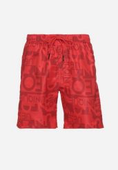 Czerwone Szorty z Gumką w Pasie w Abstrakcyjny Print Palaniria. Czerwone szorty męskie Born2be, bez kołnierzyka. Za 29.99 zł.