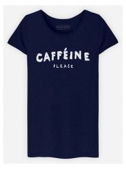 WOOOP Koszulka "Caffeine Please" w kolorze granatowym rozmiar: XXL. Niebieskie bluzki damskie Wooop, xxl, bez wzorów, z bawełny, bez kołnierzyka, bez ramiączek. Za 56.99 zł.
