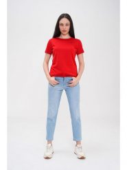 Basics & More Koszulka w kolorze czerwonym rozmiar: L. Czerwone bluzki damskie Basics & More, l, bez wzorów, z bawełny, bez kołnierzyka, bez ramiączek. Za 87.81 zł.