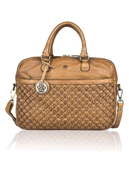 Bellicci Skórzana aktówka "Presley" w kolorze jasnobrązowym - 37,5 x 27 x 5 cm rozmiar: onesize. Brązowe aktówki damskie Bellicci, z materiału. Za 403.47 zł.