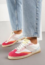 Biało-Czerwone Sneakersy Typu Kultowe Tenisówki Zdobione Przeszyciami Grelloti. Białe trampki i tenisówki damskie Renee, z aplikacjami, z jeansu. Za 74.99 zł.