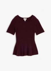 Wełniany sweter z baskinką. Czerwone swetry klasyczne damskie bonprix, z materiału, bez kołnierzyka. Za 219.99 zł.