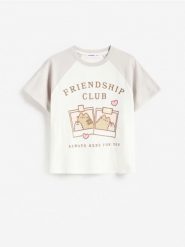 T-shirt Pusheen - wielobarwny. Koszulki dziewczęce Reserved, bez wzorów, z bawełny, bez ramiączek. Za 45.99 zł.