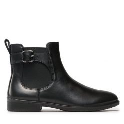 Botki ECCO. Czarne botki damskie ECCO, bez obcasa, na płaskiej podeszwie, bez zapięcia. Za 509.99 zł.