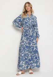 Niebieska Rozkloszowana Sukienka z Wiskozą w Kwiatowy Wzór Filirelle. Niebieskie sukienki damskie Born2be, na spotkanie biznesowe, l, bez wzorów, z wiskozy, eleganckie, bez kołnierzyka, bez ramiączek, maxi, rozkloszowane. Za 79.99 zł.