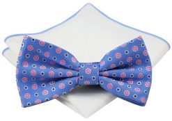 Mucha z poszetką - Chattier, Męska - Kolor Niebieski w Groszki. Niebieskie krawaty i muchy męskie Chattier, bez wzorów, eleganckie. Za 59.00 zł.