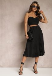 Czarna Spódnica Midi z Plisami High Waist Jasmira. Czarne spódniczki damskie Renee, bez wzorów, z podwyższonym stanem, midi. Za 74.99 zł.
