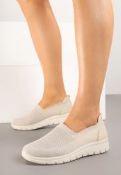 Beżowe Tenisówki Ozdobione Siateczkową Wstawką Boreldi. Brązowe trampki i tenisówki damskie Born2be, bez wzorów, z jeansu. Za 89.99 zł.