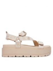 Guess Sandały FLJFTT FAL03 Beżowy. Brązowe sandały damskie Guess, z aplikacjami, z materiału, bez obcasa, na płaskiej podeszwie. Za 529.99 zł.