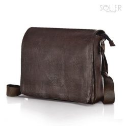 Torba męska na ramię listonoszka Solier S11 brązowa. Brązowe saszetki męskie Solier, bez wzorów, z jeansu, na ramię. Za 185.00 zł.