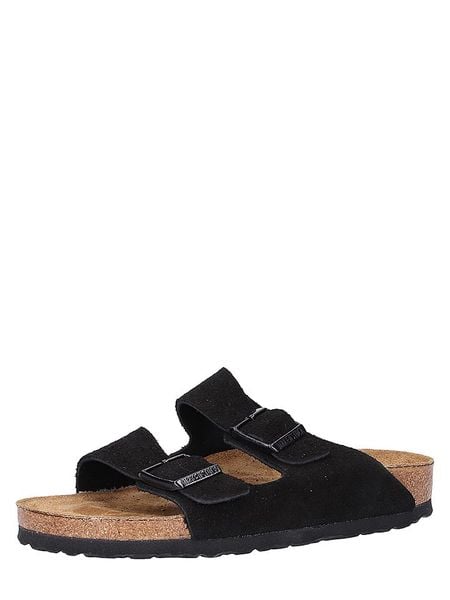 Birkenstock Skórzane klapki "Arizona" w kolorze czarnym rozmiar: 43. Czarne klapki damskie Birkenstock, bez wzorów, ze skóry, bez obcasa. Za 399.03 zł.