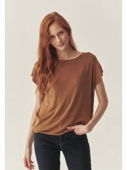 TATUUM Bluzka "Mollia" w kolorze jasnobrązowym rozmiar: M. Brązowe bluzki damskie Tatuum, m, bez wzorów, bez kołnierzyka, bez ramiączek. Za 97.05 zł.