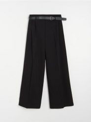 Spodnie wide leg z paskiem - czarny. Czarne spodnie materiałowe damskie Sinsay, bez wzorów. Za 59.99 zł.