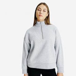 Bluza ze stójką na suwak damska Elementals. Szare bluzy bez kaptura damskie Decathlon, xl, z bawełny. Za 179.99 zł.