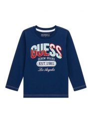 Guess Bluzka N5BI06 I3Z14 Granatowy Regular Fit. Niebieskie t-shirty chłopięce Guess, z aplikacjami, z bawełny, bez ramiączek. Za 99.99 zł.