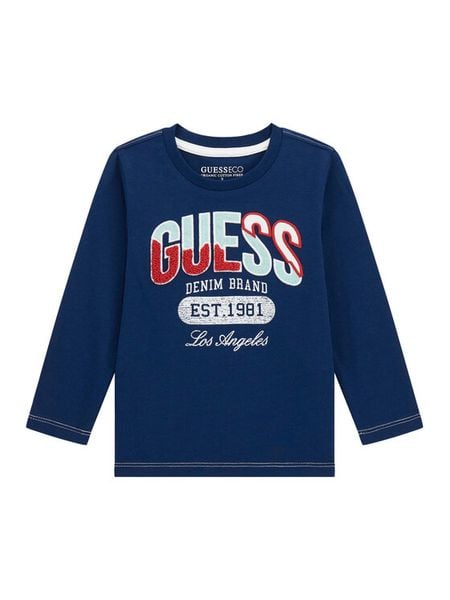Guess Bluzka N5BI06 I3Z14 Granatowy Regular Fit. Niebieskie t-shirty chłopięce Guess, z aplikacjami, z bawełny, bez ramiączek. Za 69.99 zł.