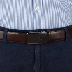 Pasek męski skórzany 3,5 cm klamra automatyczna Beltimore brązowy 52-551 : Kolory - brązowy, beżowy, Rozmiar pasków - r.105-120 cm. Brązowe paski męskie bez wzorów, ze skóry, wizytowe. Za 64.99 zł.