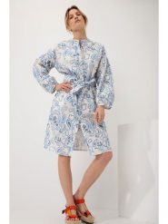 Josephine & Co Sukienka "Geike" w kolorze niebiesko-białym rozmiar: 40. Białe sukienki damskie Josephine & Co, na co dzień, bez wzorów, z bawełny, bez kołnierzyka, bez ramiączek, midi, proste. Za 218.57 zł.