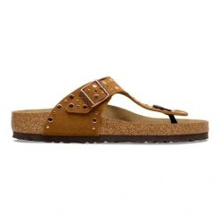 Birkenstock Gizeh Rivet LEVE Mink Japonki damskie. Brązowe klapki damskie Birkenstock, bez wzorów, ze skóry, bez obcasa. Za 529.99 zł.