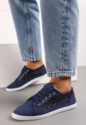 Granatowe Tenisówki z Ażurowymi Bokami Ariemessa. Niebieskie trampki i tenisówki damskie Born2be, w ażurowe wzory. Za 34.99 zł.