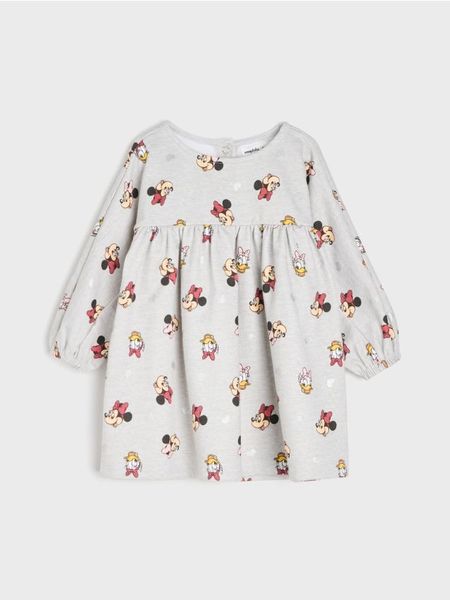 Wzorzysta bawełniana sukienka z błyszczącą folią Disney - szary. Szare sukienki dziewczęce Sinsay, bez wzorów, z bawełny, bez ramiączek. Za 25.99 zł.