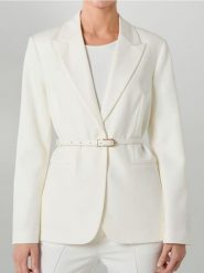 Żakiet jednorzędowy z paskiem - biały. Białe marynarki i żakiety damskie Sinsay, l, bez wzorów. Za 79.99 zł.