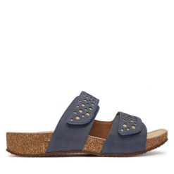 Klapki Josef Seibel. Niebieskie klapki damskie Josef Seibel, bez wzorów, bez obcasa. Za 389.99 zł.