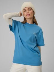 4F T-shirt loose z nadrukiem damski - granatowy S. Niebieskie t-shirty damskie 4f, s, bez wzorów, z bawełny, bez kołnierzyka. Za 69.99 zł.
