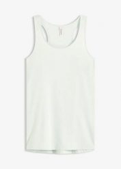 Sportowy top funkcyjny z materiału z fakturą. Zielone topy damskie bonprix, bez wzorów, z bawełny, bez ramiączek. Za 34.99 zł.