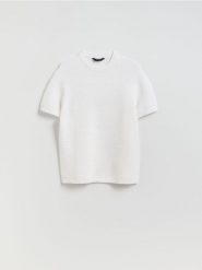Prążkowany sweter z wiskozą - biały. Białe swetry męskie Reserved, l, bez wzorów, z dzianiny, bez kołnierzyka. Za 119.99 zł.