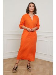 Curvy Lady Lniana sukienka w kolorze pomarańczowym rozmiar: 48/50. Pomarańczowe sukienki damskie Curvy Lady, bez wzorów, ze lnu, klasyczne, bez kołnierzyka, bez ramiączek, maxi. Za 228.38 zł.