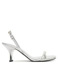 Calvin Klein Sandały Sculpt Kitt Heel Strappy Lth Met HW0HW02709 Srebrny. Szare sandały damskie CALVIN KLEIN, bez wzorów, ze skóry, bez obcasa, na słupku. Za 569.99 zł.