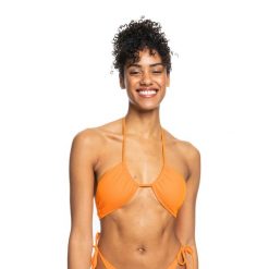 Góra od stroju kąpielowego ROXY Color Jam. Brązowe bikini damskie Roxy, bez wzorów. Za 69.99 zł.