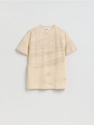 Strukturalny t-shirt regular - warm olive. Zielone t-shirty męskie Reserved, l, bez wzorów, z bawełny, bez kołnierzyka. Za 99.99 zł.