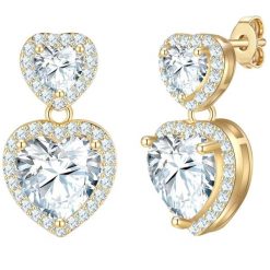 Yokoamii Kolczyki wiszace serce z pozlacanego mosiadzu z cyrkonia 1 ct Damski. Białe kolczyki damskie Yokoamii, z cyrkonią, pozłacane. Za 159.99 zł.