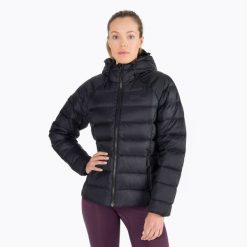 Kurtka puchowa damska Jack Wolfskin Nebelhorn Down Hoody. Czarne kurtki damskie Jack Wolfskin, m, bez wzorów, z puchu, bez kaptura. Za 799.99 zł.