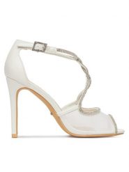 DeeZee Sandały F89725-105 Biały. Białe sandały damskie DeeZee, bez wzorów, z materiału, bez obcasa, na szpilce. Za 169.99 zł.