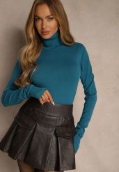 Niebieski Golf Sweterkowy z Domieszką Kaszmiru Zaivanna. Niebieskie golfy damskie Renee, bez wzorów, z jeansu, bez ramiączek. Za 79.99 zł.