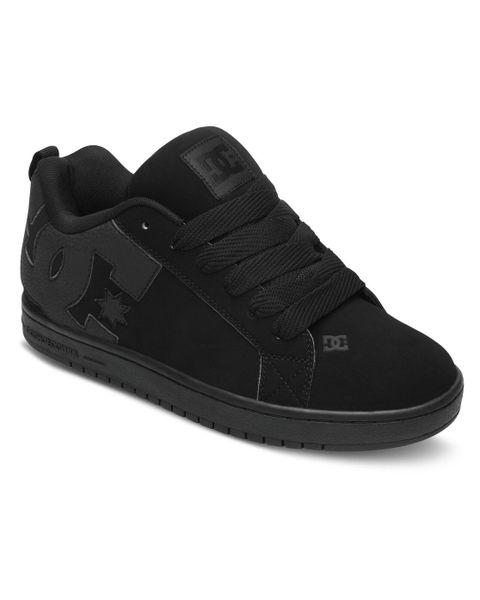 Buty skórzane dla Mężczyzn COURT GRAFFIK. Czarne buty sportowe na co dzień męskie DC Shoes, z materiału, bez zapięcia, trekkingowe. Za 369.99 zł.
