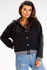 Bluza na Napki ze Ściągaczami w Paski - Czarna. Czarne bluzy bez kaptura damskie Awama, l, z bawełny. Za 228.90 zł.