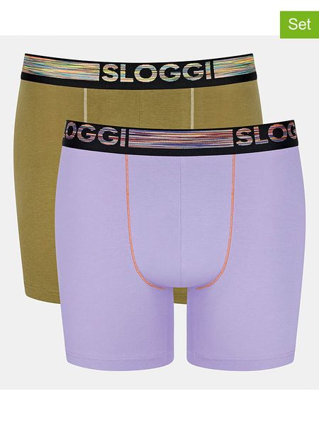 Sloggi Bokserki (2 pary) w kolorze fioletowym i khaki rozmiar: M. Brązowe bokserki męskie Sloggi, bez wzorów. Za 56.53 zł.