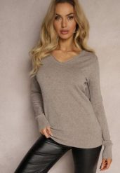 Ciemnoszary Sweter z Dodatkiem Kaszmiru o Klasycznym Kroju Taianne. Brązowe swetry klasyczne damskie Renee, z kaszmiru, bez kołnierzyka. Za 79.99 zł.