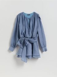 Sukienka mini - granatowy. Niebieskie sukienki damskie Reserved, l, bez wzorów, z lyocellu, klasyczne, bez kołnierzyka, bez ramiączek, mini. Za 179.99 zł.