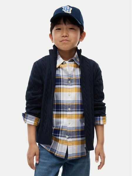 Tommy Hilfiger Kardigan KB0KB10625 Granatowy Regular Fit. Niebieskie swetry chłopięce Tommy Hilfiger, bez wzorów, z bawełny, bez kołnierzyka. Za 369.99 zł.